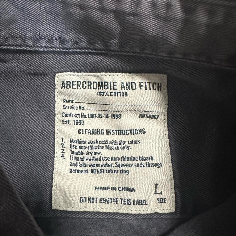 Abercrombie & Fitch Men’s Gray Military Utility Long‎ Sleeve Shirt Size Large - Picture 4 of 6